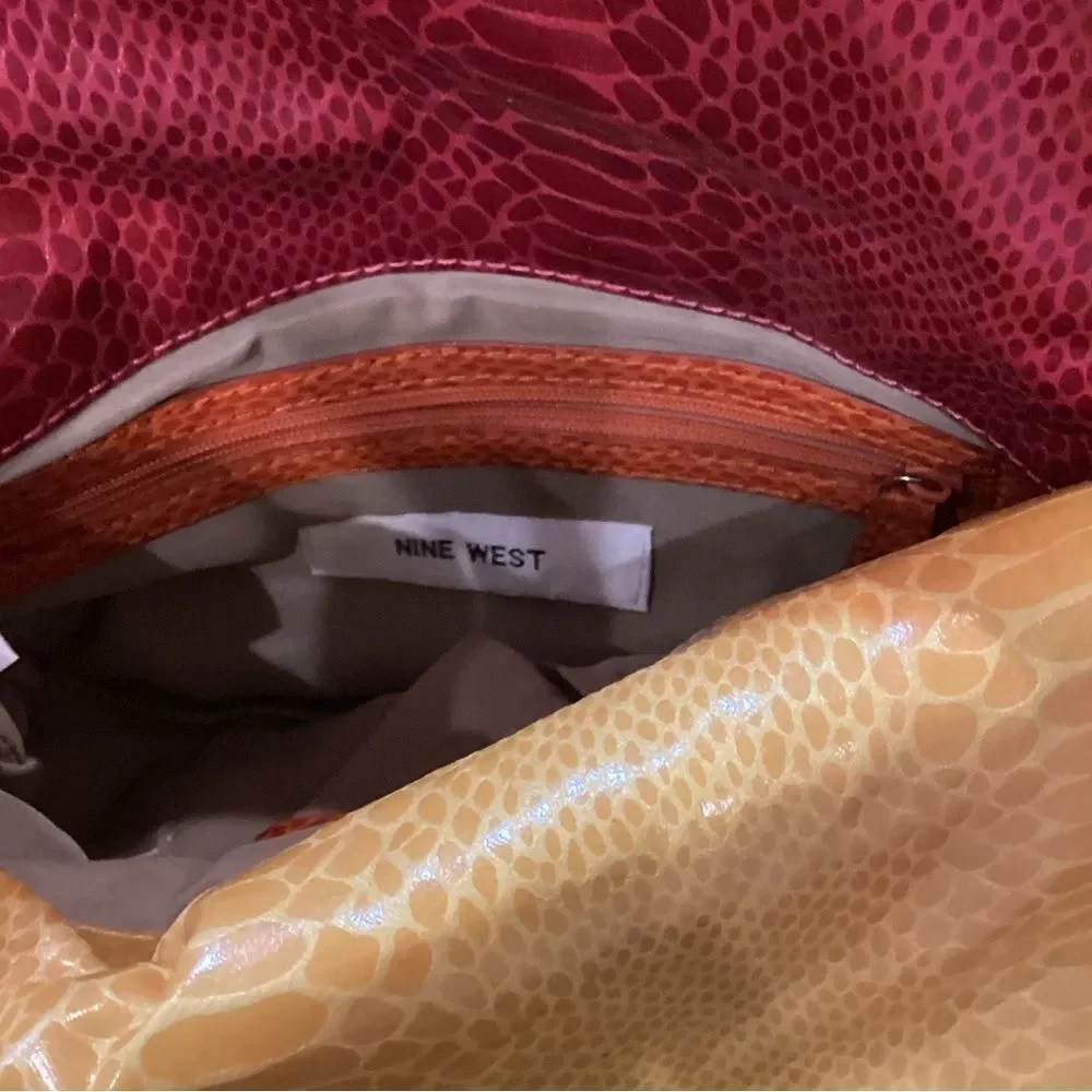 Nine West faux Snake Leather Color-block Fuchsia Yellow Orange Clutch Purse